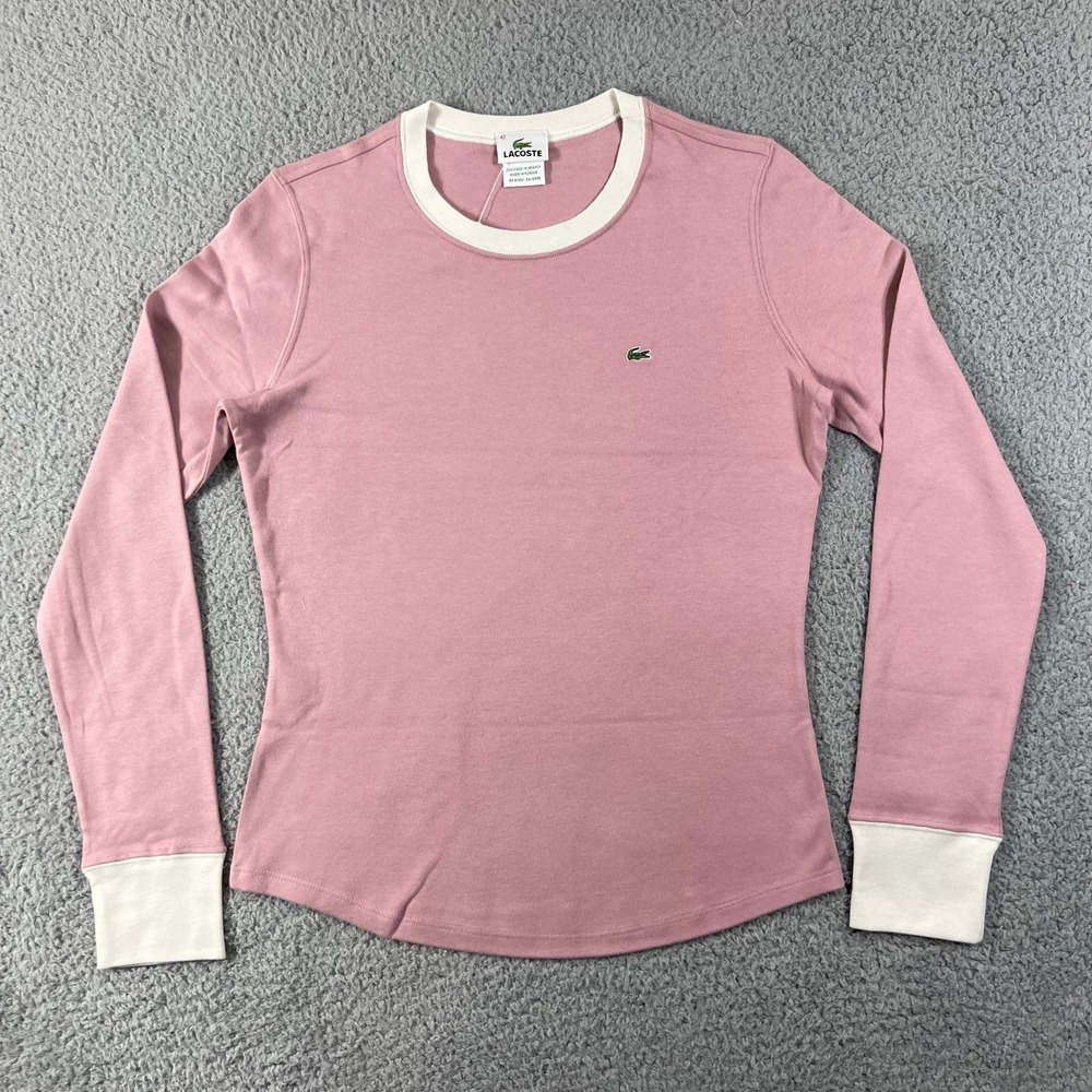 Lacoste Long Sleeve Ringer Tee‎ Women's US Size L (EU/10) Pink Cotton VTG NWT